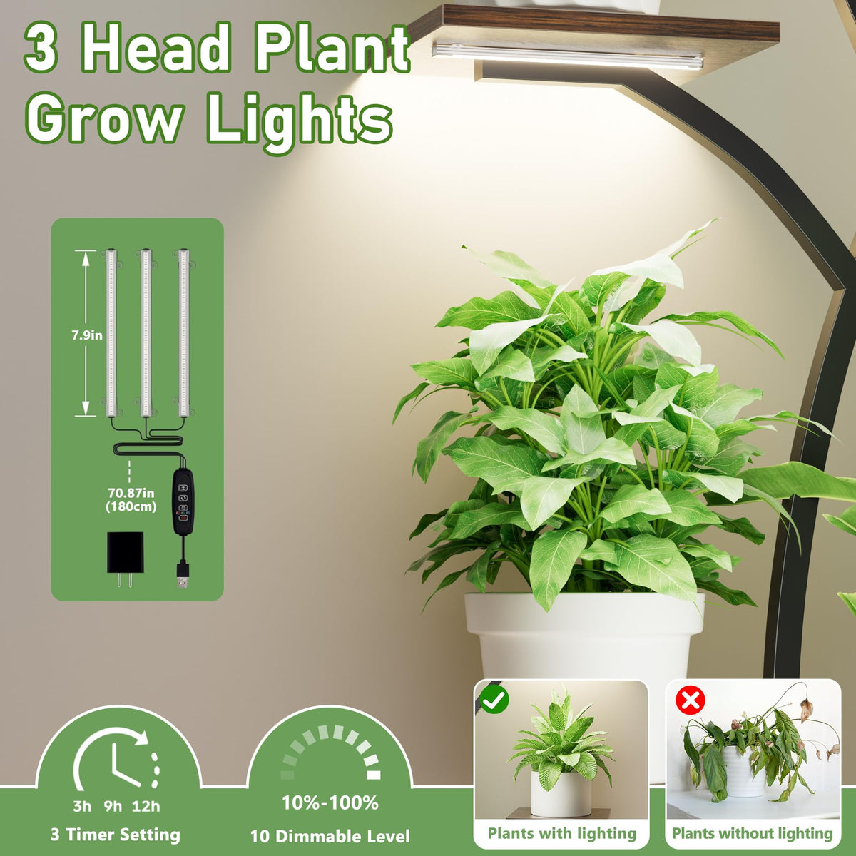 JUSTOGO grow light panel with adjustable brightness supports healthy plant growth.