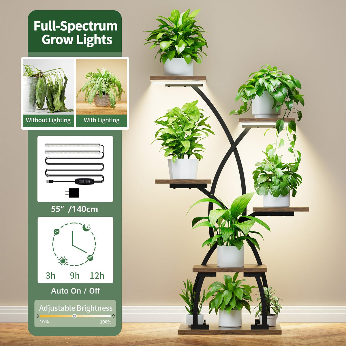JUSTOGO heavy-duty iron pipes ensure stable, wobble-free plant display.