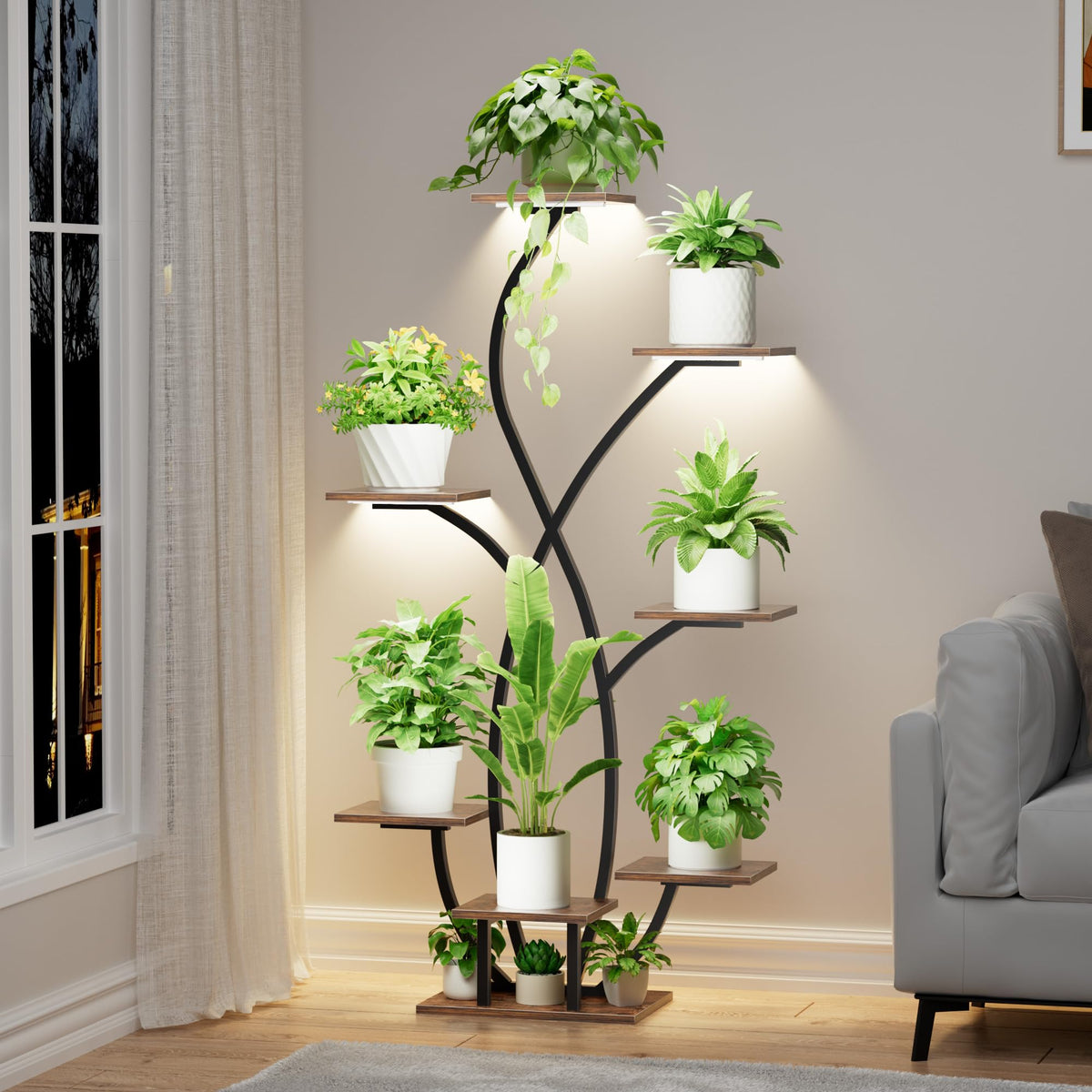 JUSTOGO metal plant rack provides sturdy support for larger pots.