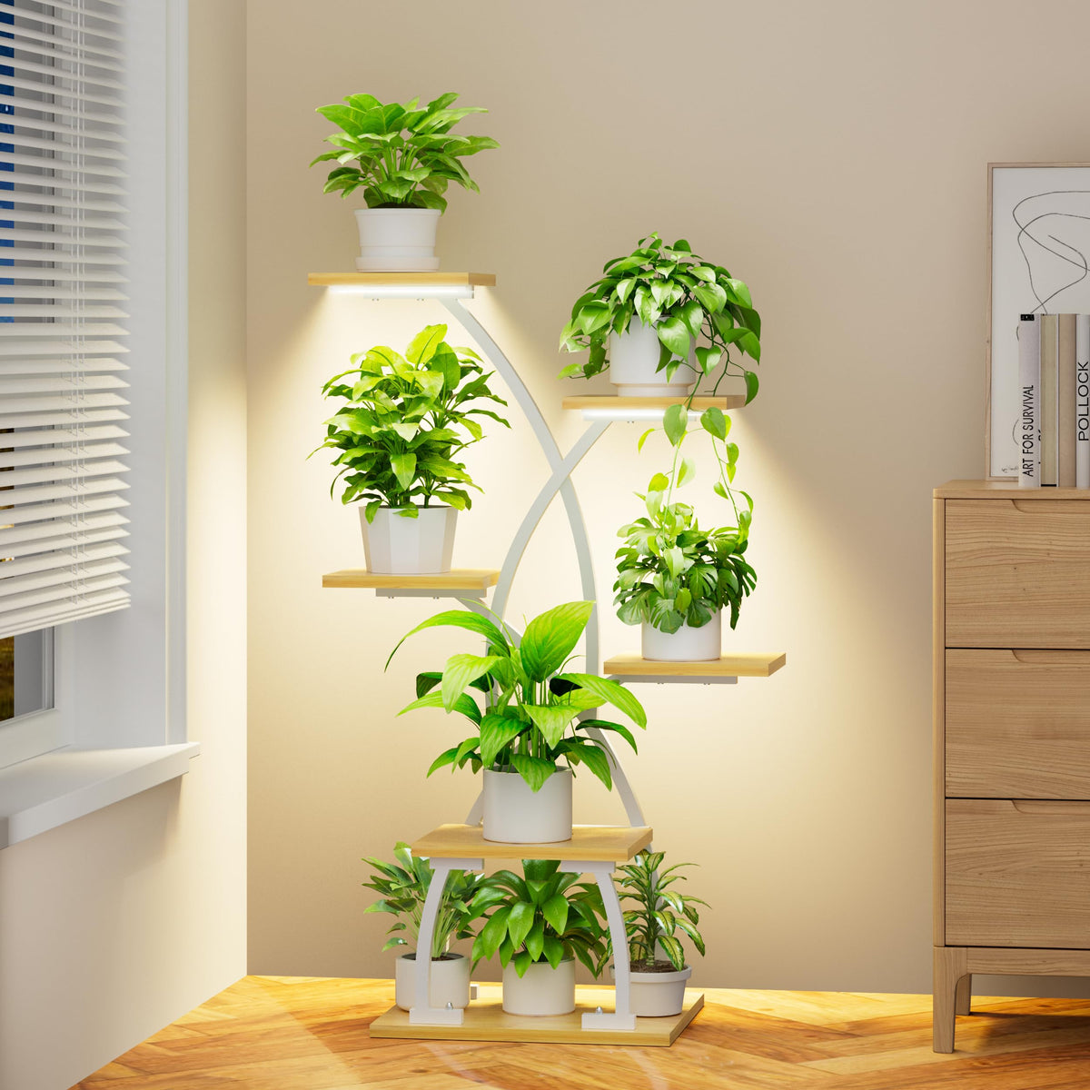 JUSTOGO 36-inch corner plant shelf saves space while showcasing multiple pots.