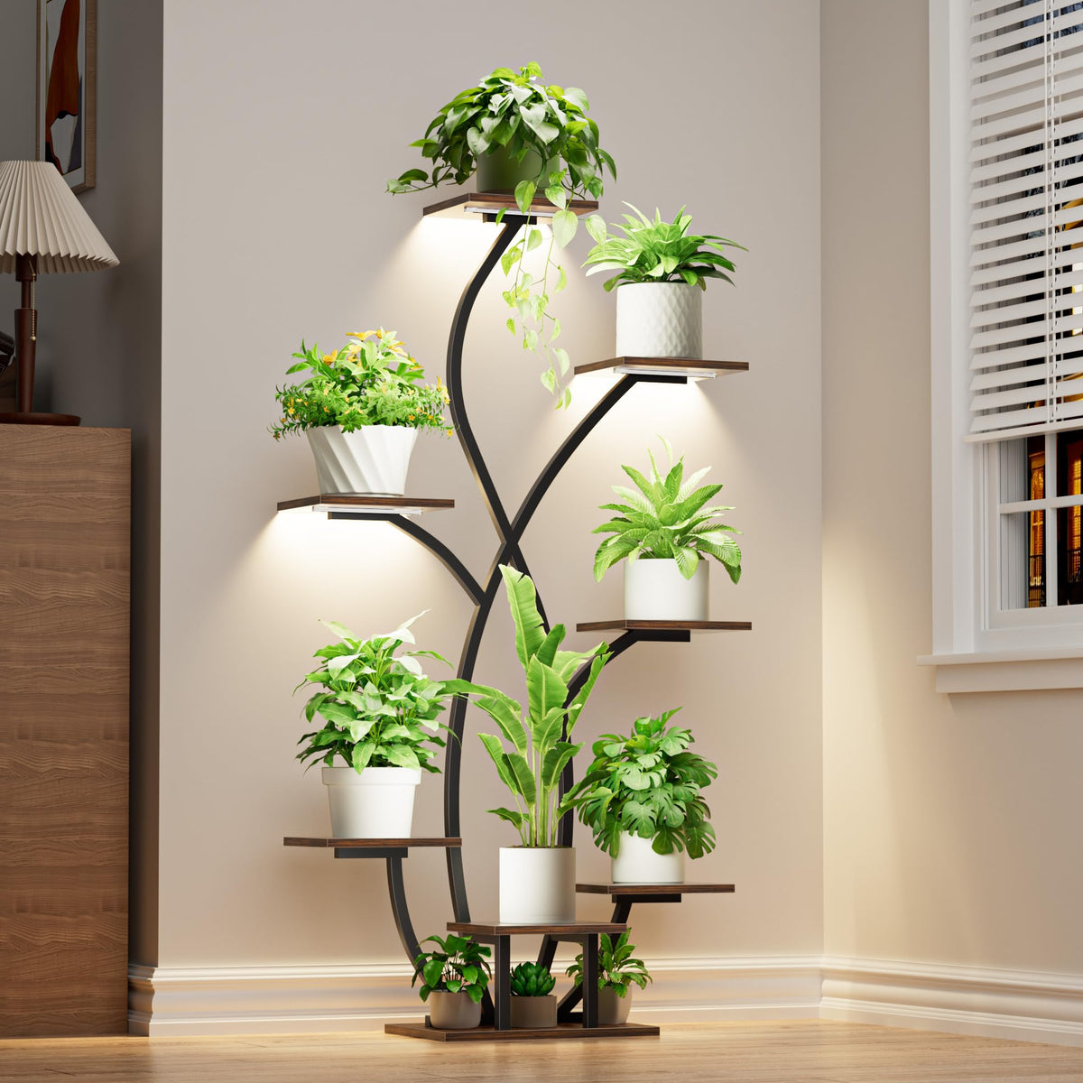 JUSTOGO plant stand 55-inch grow light brightens indoor gardening spaces.