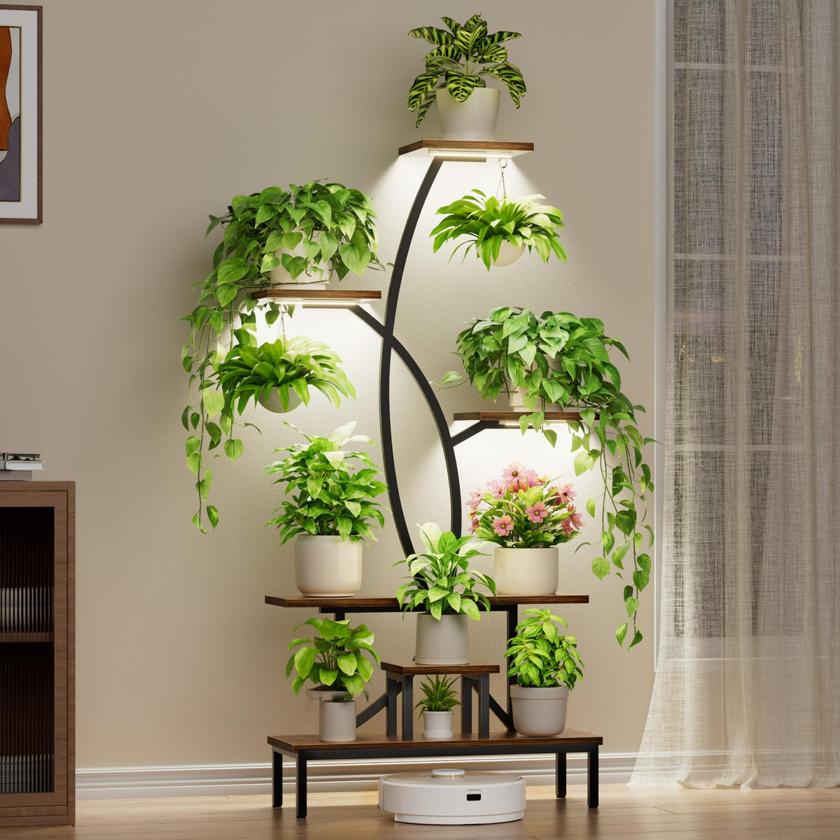 JUSTOGO plant stand with grow light triple-head delivers even illumination for thriving greens