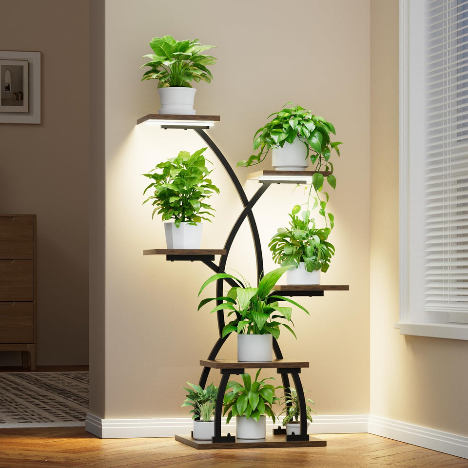 JUSTOGO plant stand with grow lights illuminates six tiers for vibrant indoor greens.