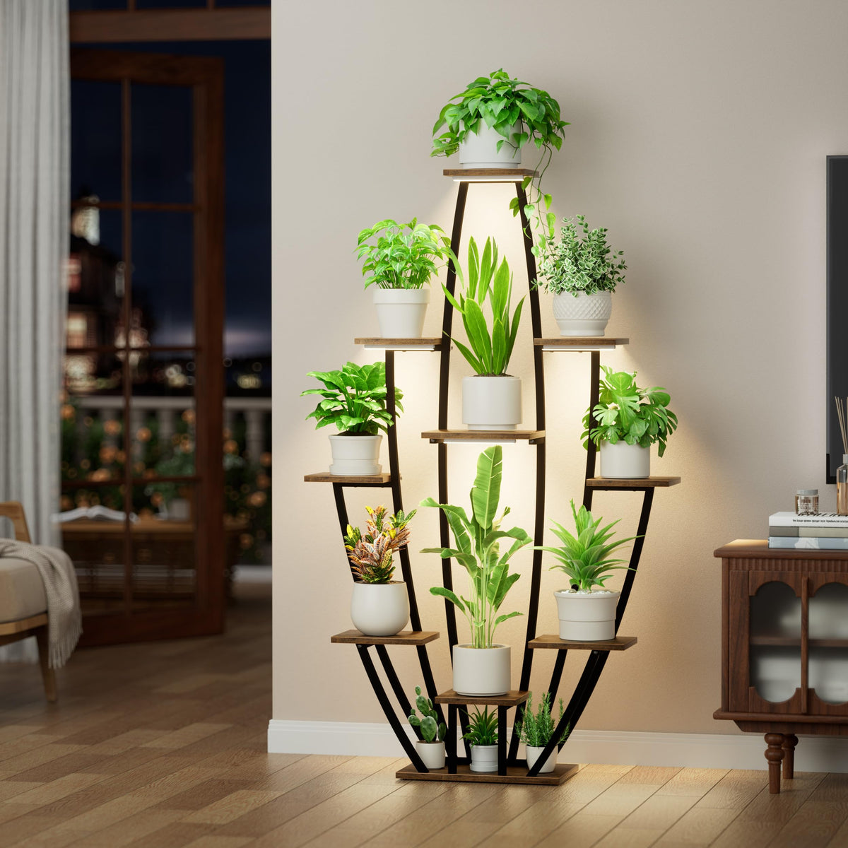 JUSTOGO plant stand corner display ideal for living rooms, balconies, patios