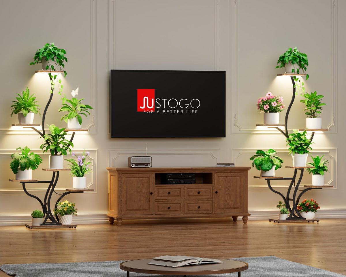 JUSTOGO plant stand with grow lights provides year-round illumination for thriving plants.