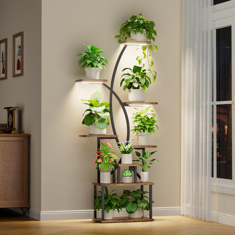 Justogo plant stand with grow lights for indoor plant growth.