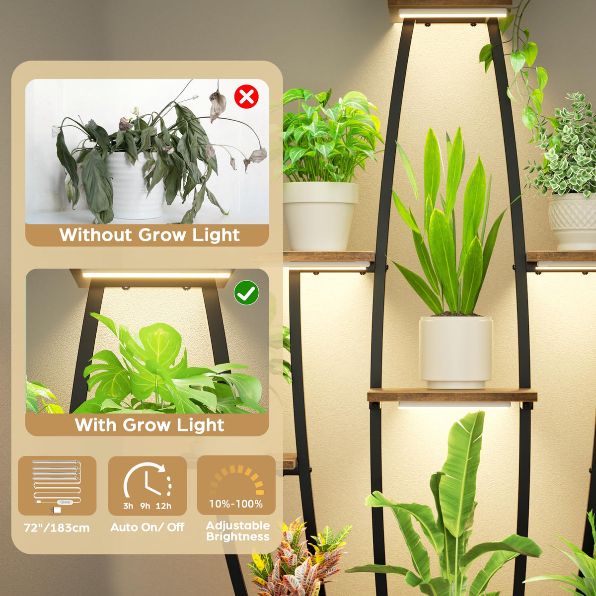 JUSTOGO plant stand sturdy frame supporting heavy pots up to 35 lb