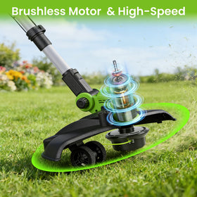 JUSWISE weed wacker with brushless motor delivers smoother cuts