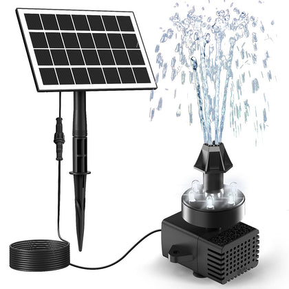 JuTai solar fountain kit with white lights for nighttime garden illumination