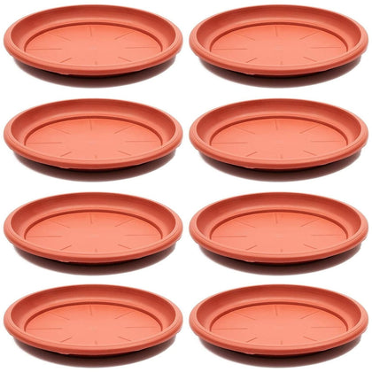 Juvale 12-inch plastic terracotta plant saucer under pot for drainage.