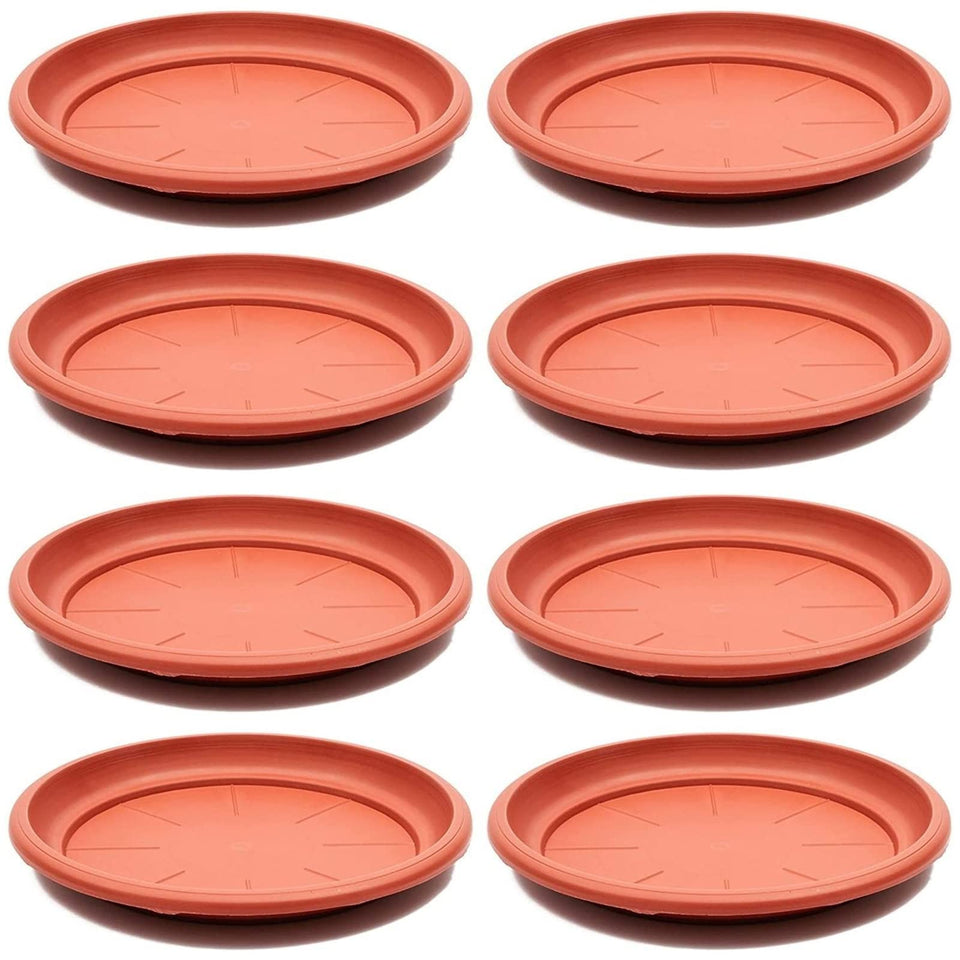 Juvale 12-inch plastic terracotta plant saucer under pot for drainage.