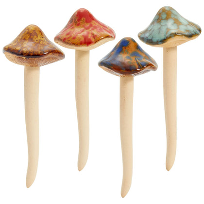 Juvale ceramic outdoor mushroom stake in brown adds whimsy to planters and pots