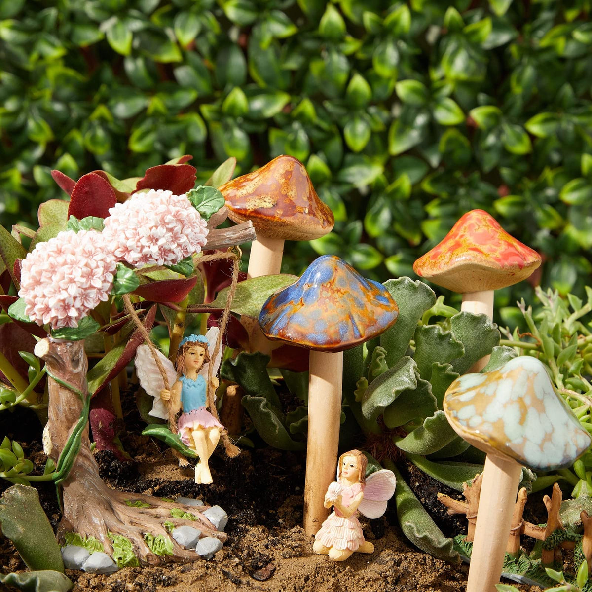 Juvale ceramic mushroom stake in red brightens garden pots for outdoor decor