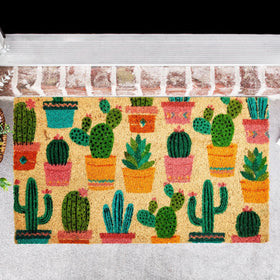 Juvale outdoor mat cactus design fits entryways with durable, color-fast grooming of footwear.