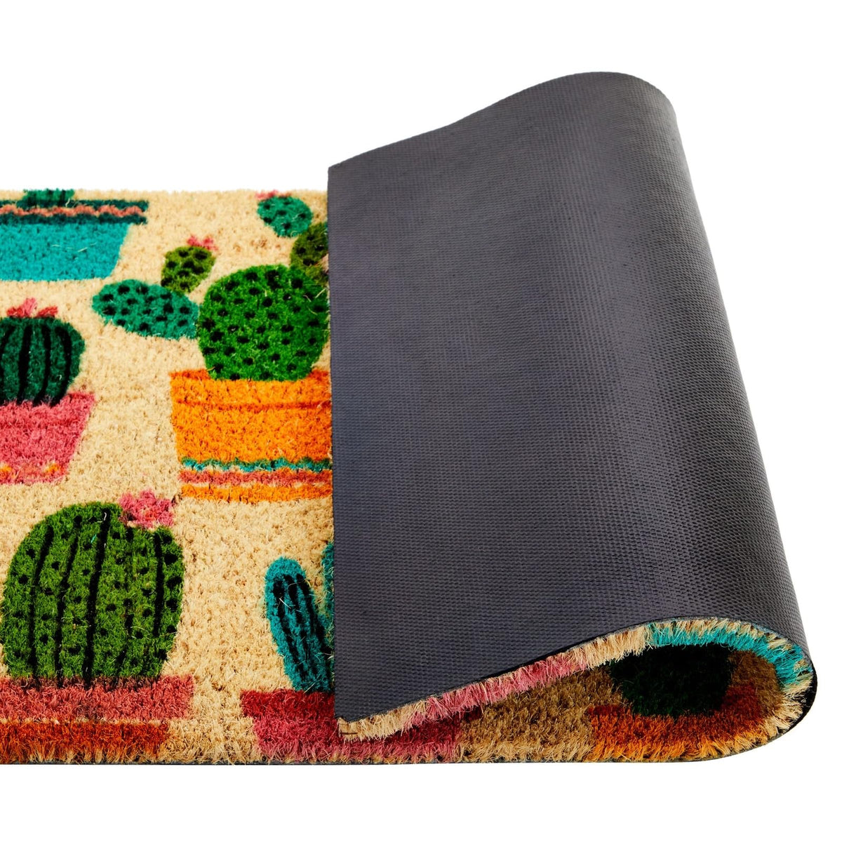 Close-up: natural coir fibers on Juvale mat show textured dirt-scraping action.