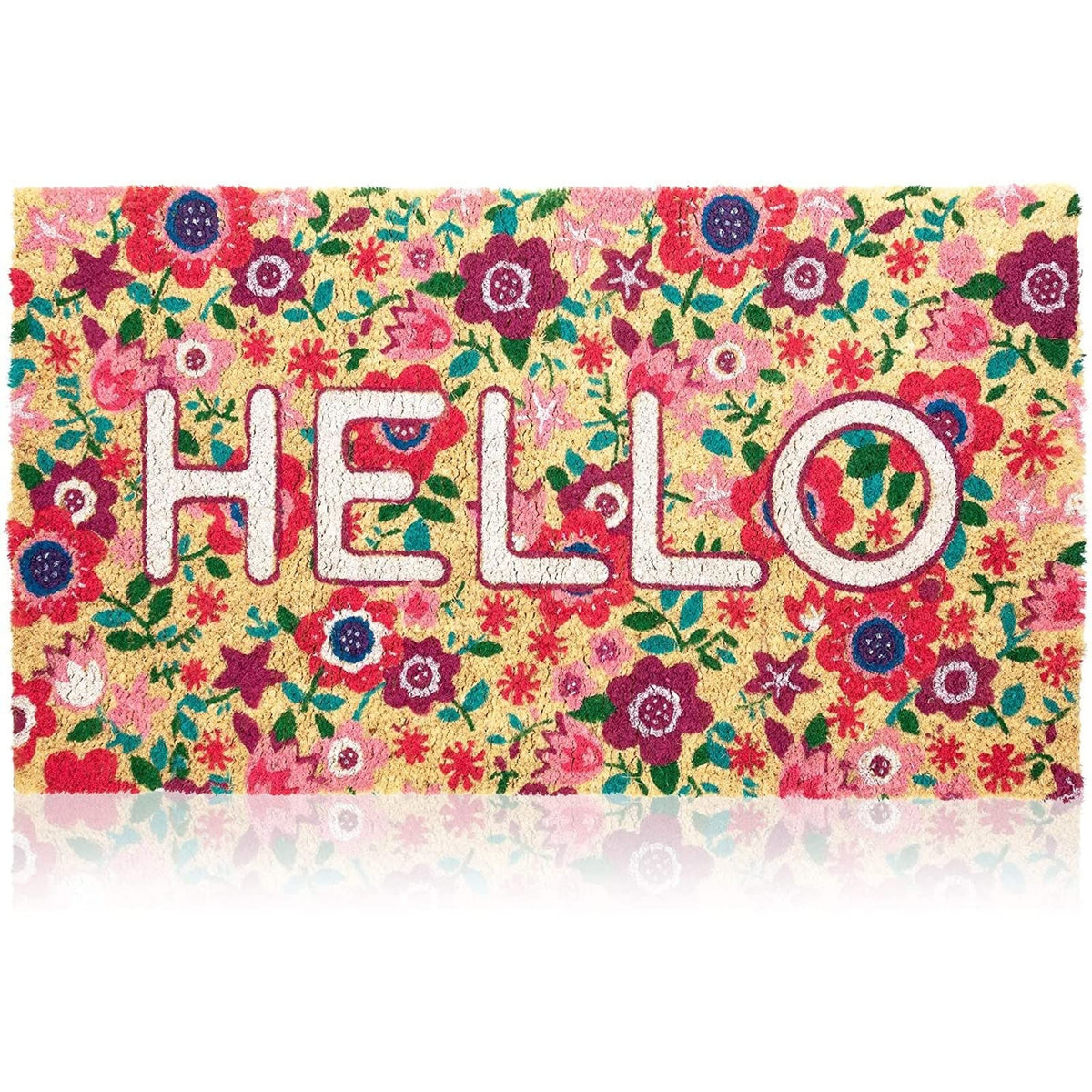 Juvale Spring Hello Floral Coir Welcome Doormat at front door adds warm curb appeal.