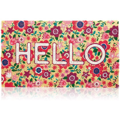 Juvale Spring Hello Floral Coir Welcome Doormat at front door adds warm curb appeal.