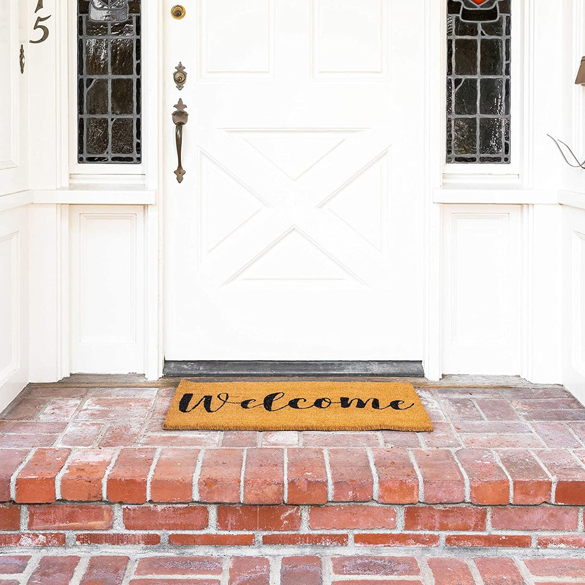 Juvale Welcome Mat indoors in entryway with low pile for easy cleaning