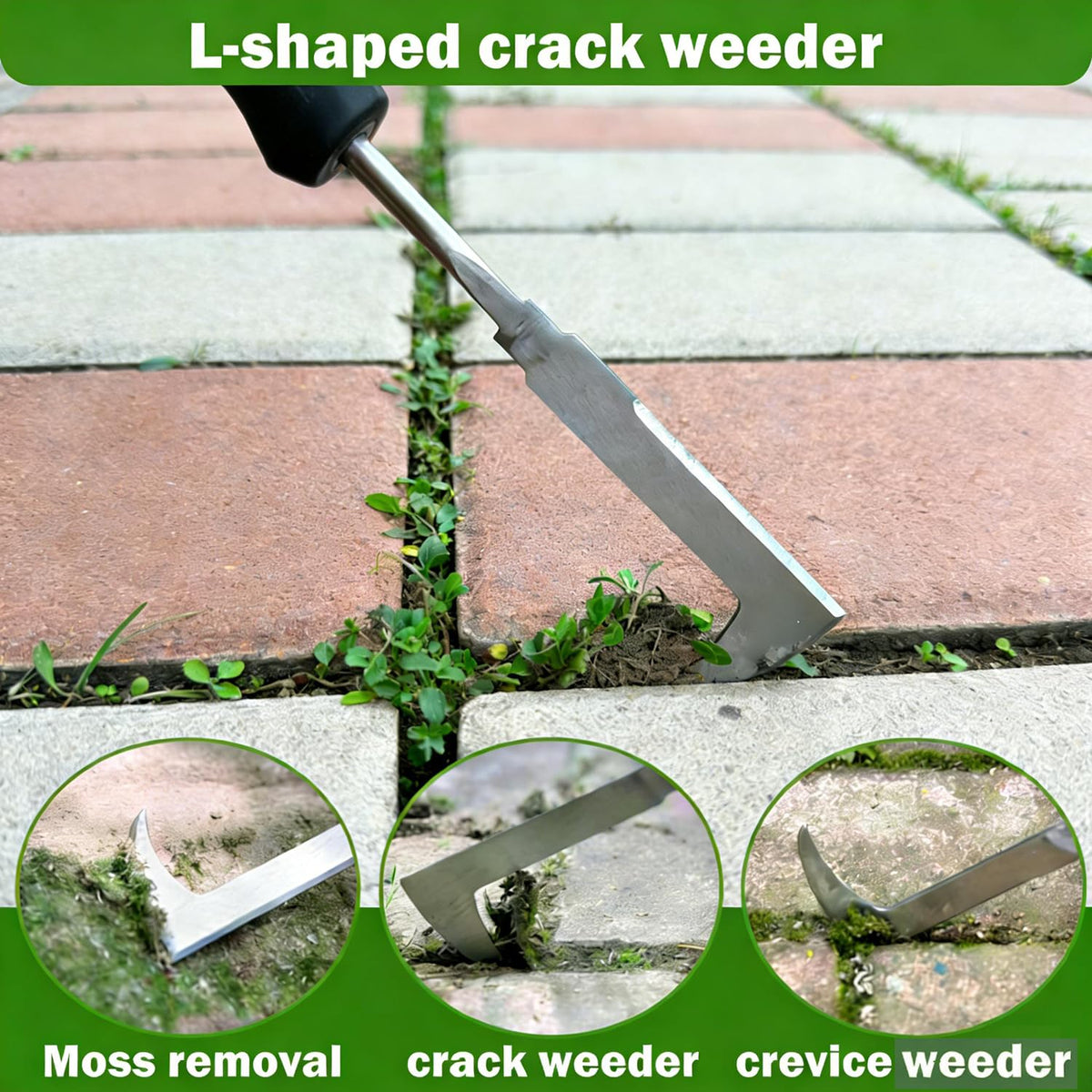 Juxifyron four-tine weed puller loosens soil for regular garden maintenance.