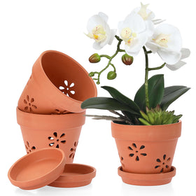 JUXYES 6-inch orchid pot with holes promotes airflow around roots.