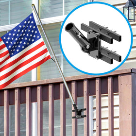 JUYEER adjustable-angle flagpole bracket shows 0–180 degree versatility for optimal flag positioning.