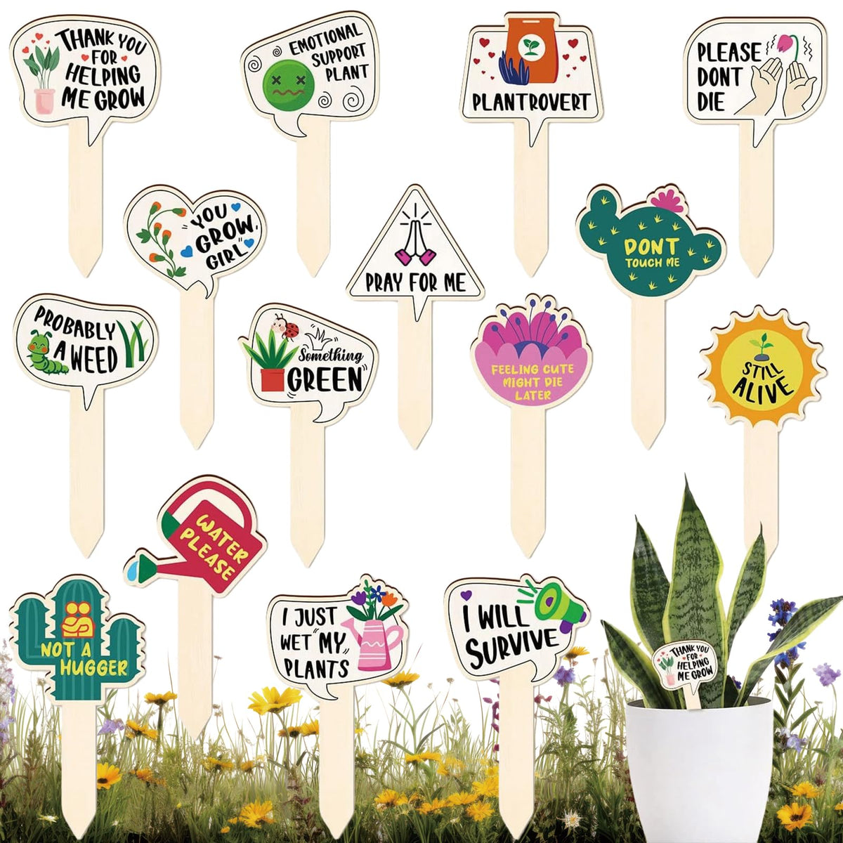JUYRLE wooden plant label with cactus pattern for easy organization in outdoor succulents