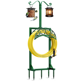 Jvgoo garden hose holder with 5 spikes provides stable outdoor storage.