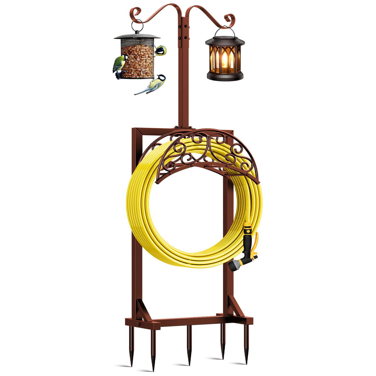 Jvgoo garden hose holder with 5 spikes secures hoses outdoors