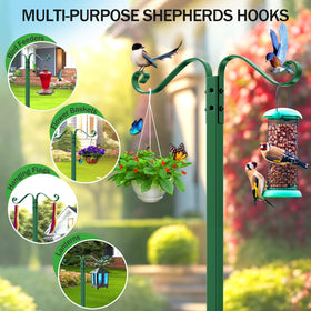 Jvgoo garden hose holder with shepherd hooks for versatile outdoor hanging.