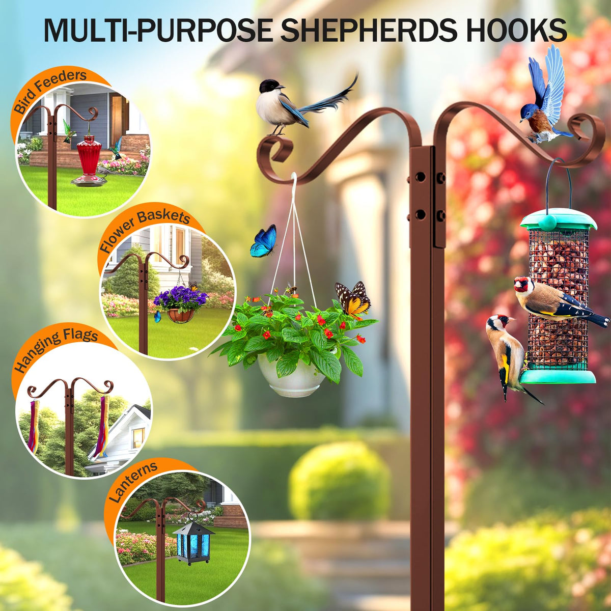 Jvgoo hose holder with 2 shepherd hooks for decor and storage