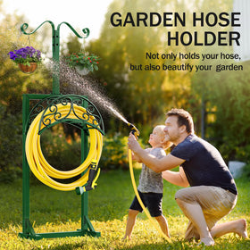 Jvgoo multi-use hose stand supports hoses and garden accessories.