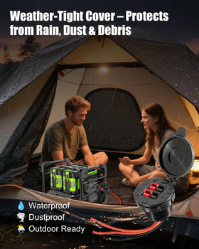Weatherproof cap seals ports against rain and dust for outdoor use.