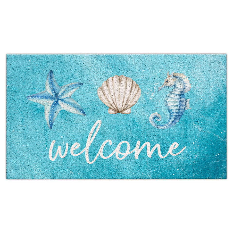 Jvpke blue beach mat at the front door warmly greets guests while trapping dirt.