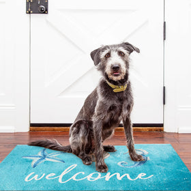 Jvpke blue beach mat seashell accents bring seaside vibes and easy entryway cleaning.