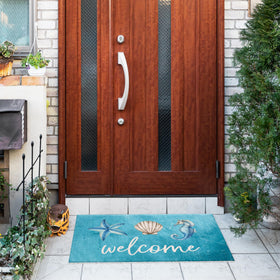 Jvpke blue beach mat starfish detail adds coastal charm while reducing indoors dirt.