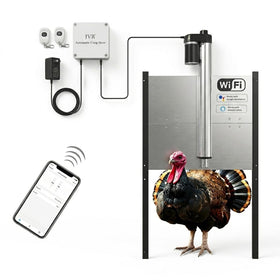 JVR WiFi turkey coop door with 22x23 opening for geese and ducks, secure entry.