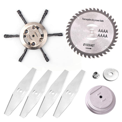 JWFLCK 6-inch grass cutter blades showing precise cutting for lawns.