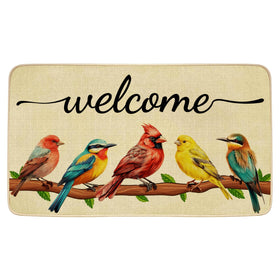 JWXCBIM spring door mat with bird welcome design for entryways.