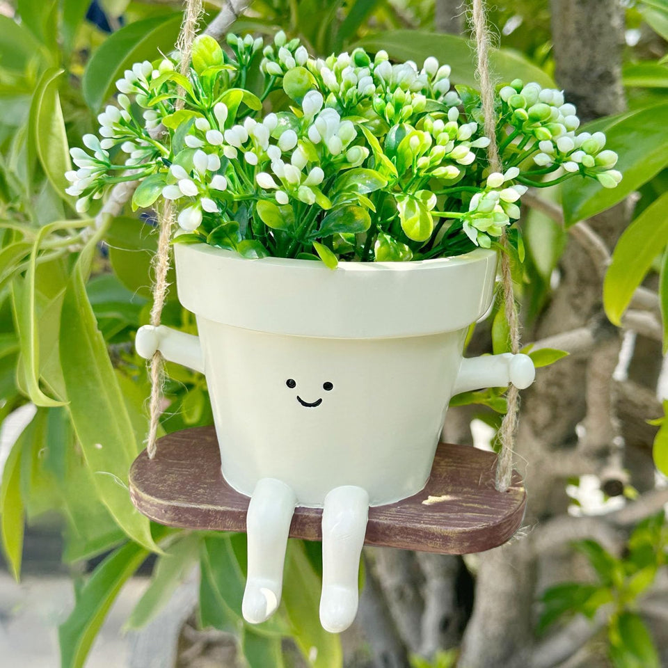 Jxcnkiy swing smiley face planter hanging for cheerful indoor or outdoor decor.