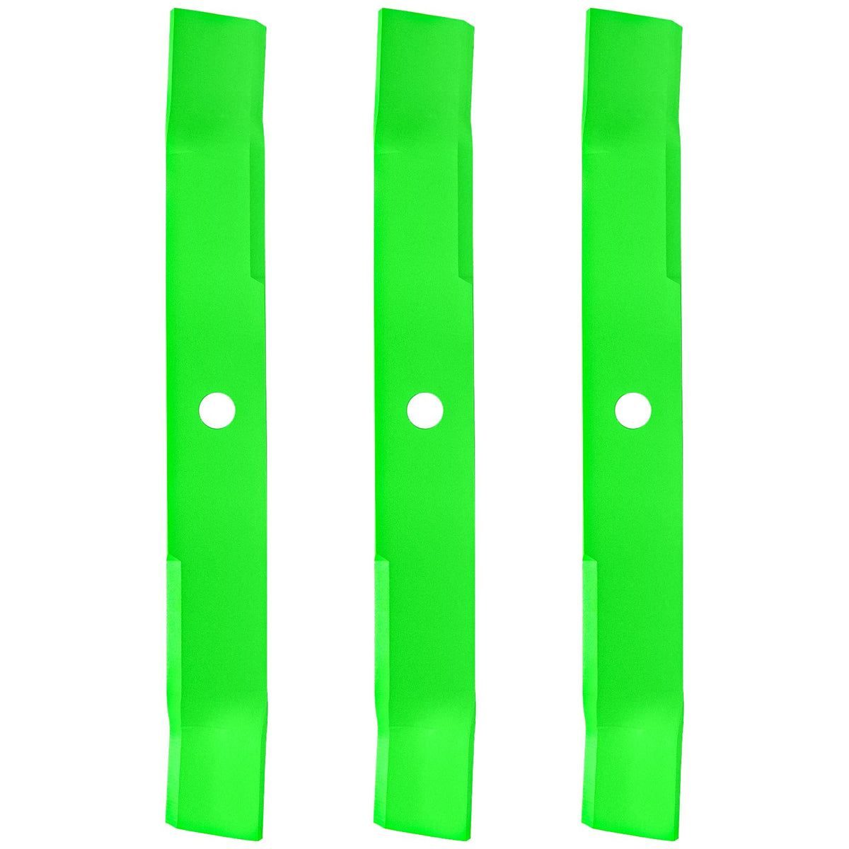 JXJKCZ 60-inch deck blades closeup showing sharp mulching edge for clean cuts.