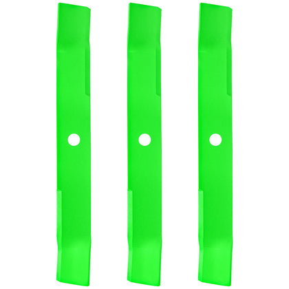 JXJKCZ 60-inch deck blades closeup showing sharp mulching edge for clean cuts.