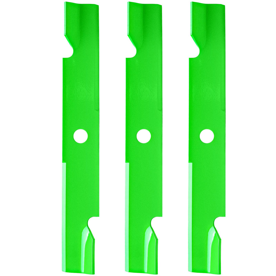 JXJKCZ blade close-up with notched high lift for Exmark 52 inch deck compatibility