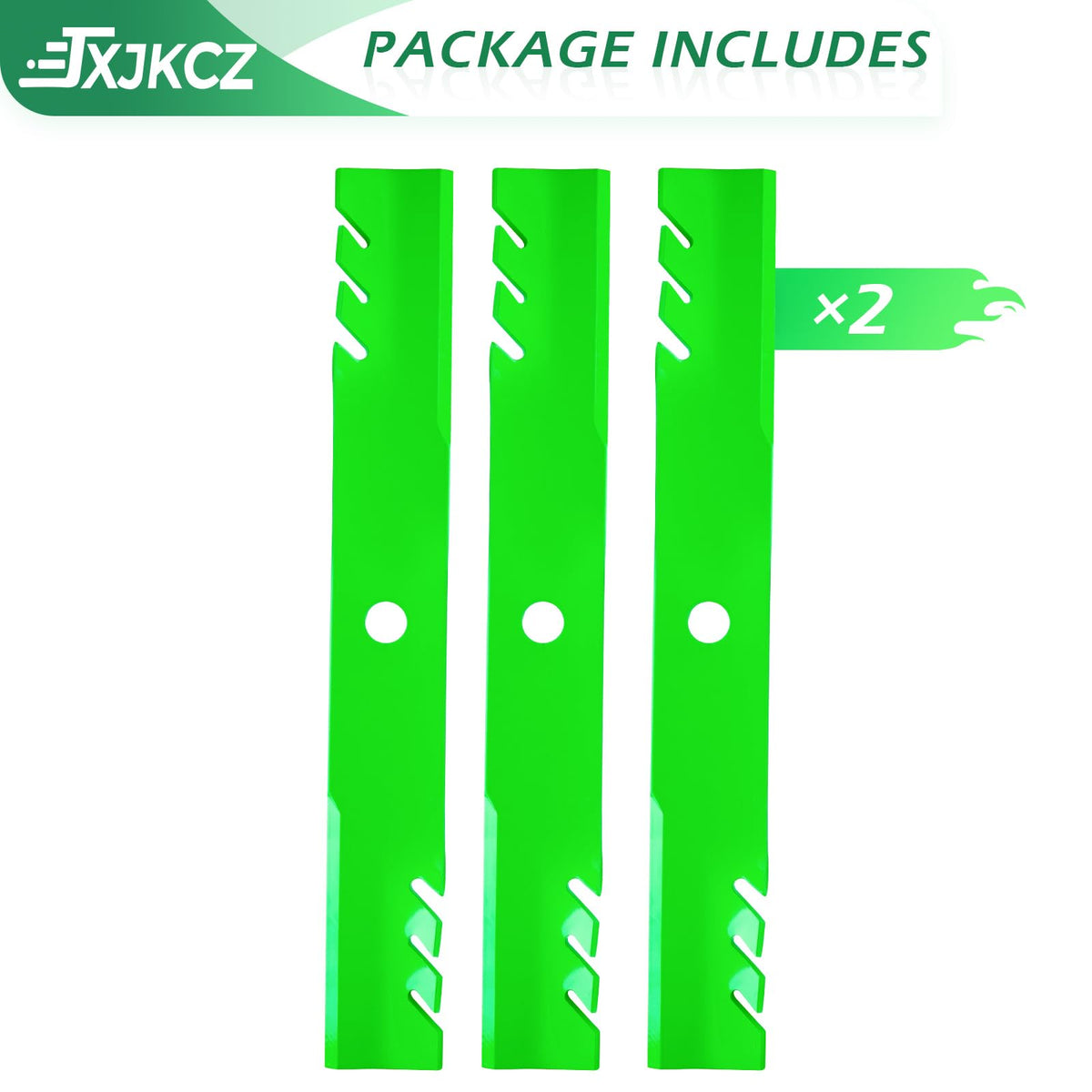 JXJKCZ Extreme Blade Fit next to an Exmark Lazer Z mower for reference.