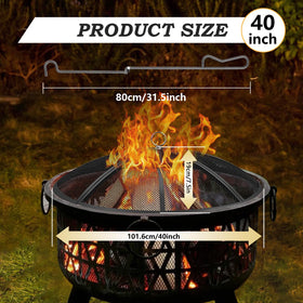 JXLXYY fire pit screen with handle and poker for safe flame tending.
