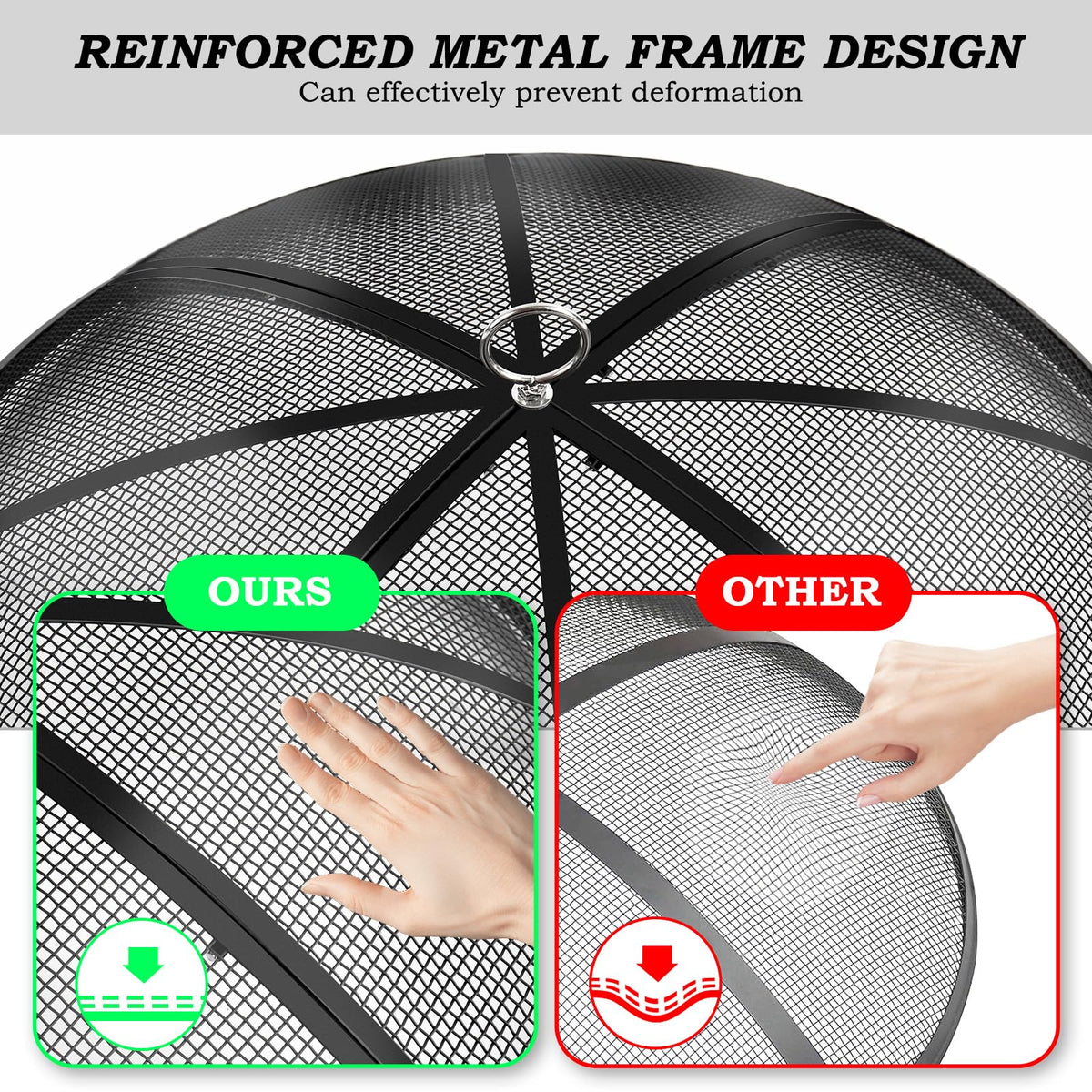Top-ring design enables safe moving without reaching over flames.