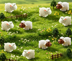 Jxpinet mini sheep figurine detail closeup highlights lifelike texture.