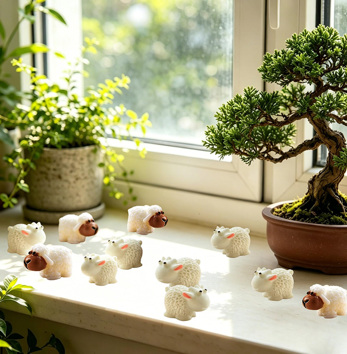 Jxpinet mini sheep figurine set provides versatile decoration options.