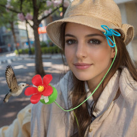 Jxueych hat hummingbird feeder clip enables close-up viewing of nectar visits.