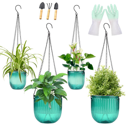 JxyHauteresce 4-pack hanging planters in a bright window for space-saving indoor greenery.
