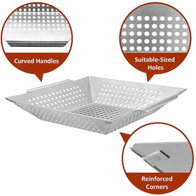 JY COOKMENT grill basket close-up highlights sturdy stainless steel